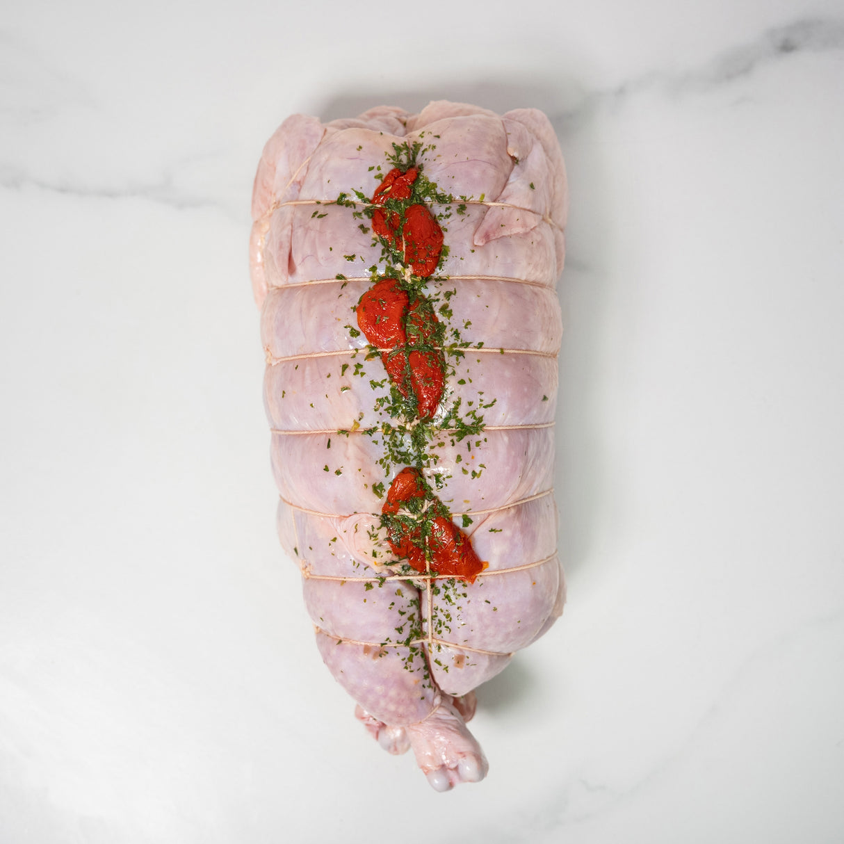 Whole roasted chicken stuffed with wild garlic