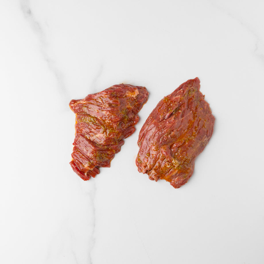 Marinated flap meat steaks PEI Prime Boucherie Edouard et Leo