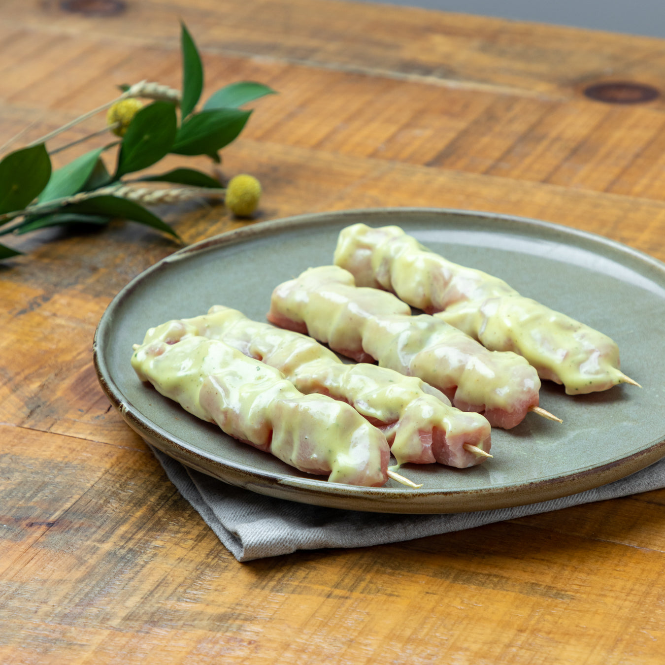 Marinated Beaurivage pork skewers from Quebec